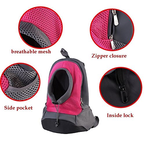 NHSUNRAY Pet Carrier mochila para pequeños perro gato Puppy(8kgs Max) On-the-Go Travel Pet frente parte posterior bolsa transpirable suave malla Pup Pack 42 * 38 * 20 cm (Rosa roja)