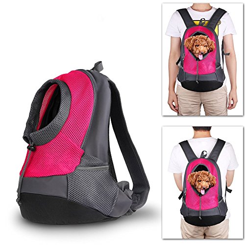 NHSUNRAY Pet Carrier mochila para pequeños perro gato Puppy(8kgs Max) On-the-Go Travel Pet frente parte posterior bolsa transpirable suave malla Pup Pack 42 * 38 * 20 cm (Rosa roja)