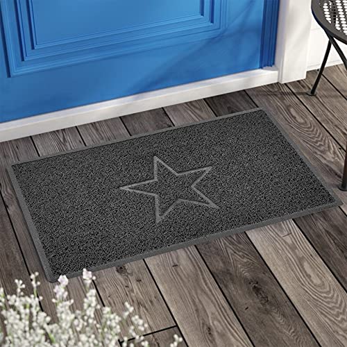 Nicoman Estrella - Felpudo Logotipo en Relieve Rizos de Vinilo Entrada Bienvenido Lavable Alfombra - (Usar en Interiores y Exteriores), Medio (75x44cm), Gris