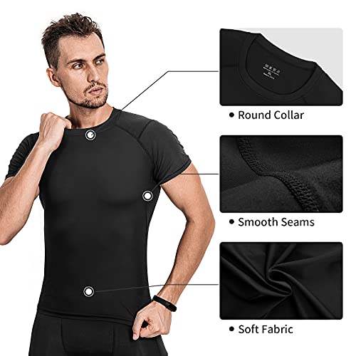 Niksa 3 Piezas Camiseta Compresión Hombre,Deportiva para Hombre Amiseta de Manga Corta Camiseta Entrenamiento Hombre Diseño de Malla Transpirable Secado rápido para Running Gym Ciclismo