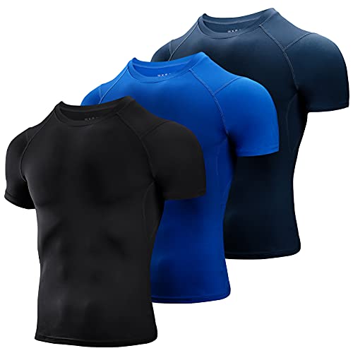 Niksa 3 Piezas Camiseta Compresión Hombre,Deportiva para Hombre Amiseta de Manga Corta Camiseta Entrenamiento Hombre Diseño de Malla Transpirable Secado rápido para Running Gym Ciclismo