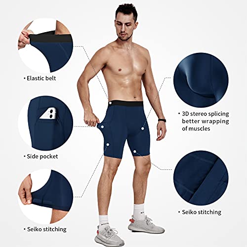 Niksa 3 Piezas Mallas Running Hombre Cortas Pantalones Cortos Compresión Básica Hombre Pantalones Cortos Entrenamiento con Bolsillo para Celular Secado Rápido Transpirable Pantalones Cortos