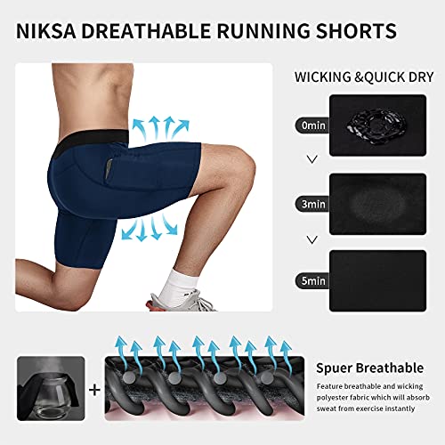 Niksa 3 Piezas Mallas Running Hombre Cortas Pantalones Cortos Compresión Básica Hombre Pantalones Cortos Entrenamiento con Bolsillo para Celular Secado Rápido Transpirable Pantalones Cortos