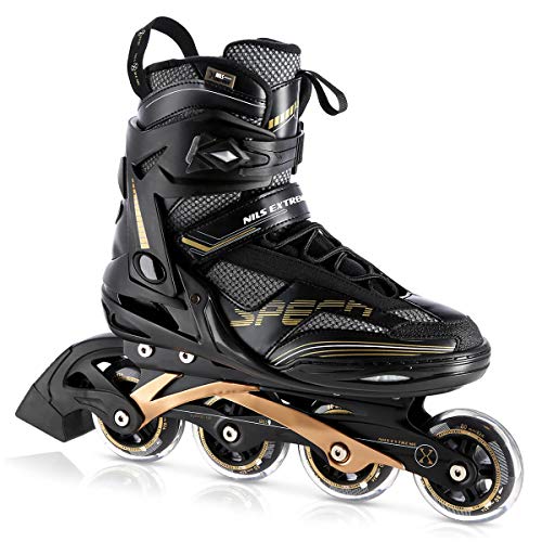 Nils Extreme Patines en línea para hombre y mujer, ruedas 82A, rodamientos ABEC9 cromados, unisex, para adultos, color negro (42)