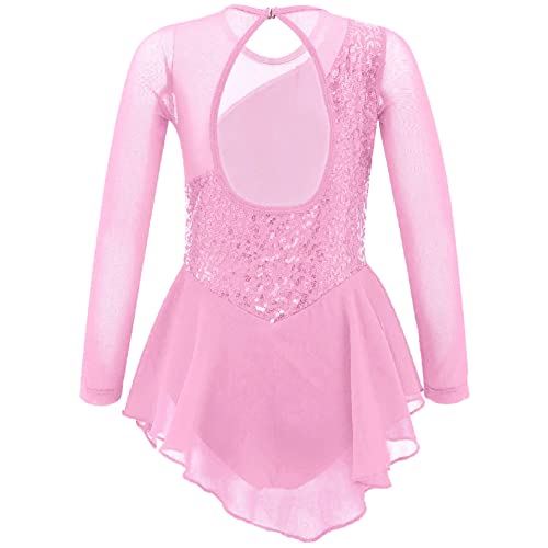 Nimiya Vestido Patinaje Artistico sobre Hielo para Niñas Maillot de Danza Ballet Manga Larga Leotardo Clásico Ballet Maillot Danza Niña para Bailarina Gimnasia Rosa B 6 años