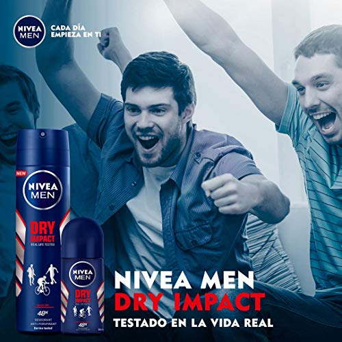 NIVEA MEN Dry Impact Spray, desodorante antitranspirante con protección 48 horas, desodorante spray de cuidado masculino testado en la vida real - pack de 6 x 200 ml