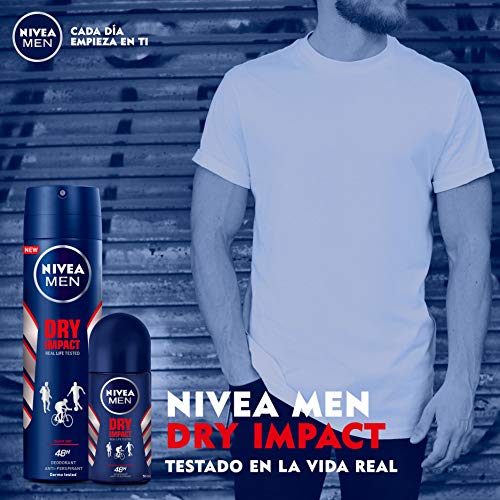 NIVEA MEN Dry Impact Spray, desodorante antitranspirante con protección 48 horas, desodorante spray de cuidado masculino testado en la vida real - pack de 6 x 200 ml