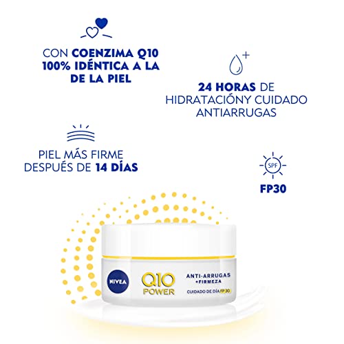 NIVEA Q10 Power Antiarrugas Cuidado de Día Triple Defensa FP30 (1 x 50 ml), crema hidratante antiarrugas, crema facial con protector solar 30, crema de día