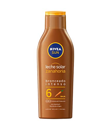 NIVEA SUN Leche Solar Zanahoria FP6 (1 x 200 ml), protección solar para un bronceado bonito y duradero, protector solar hidratante resistente al agua