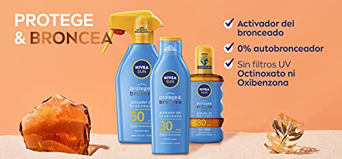 NIVEA SUN Protege & Broncea Spray Solar FP30 (1 x 300 ml), activador del bronceado, protección solar alta, protector solar hidratante y resistente al agua