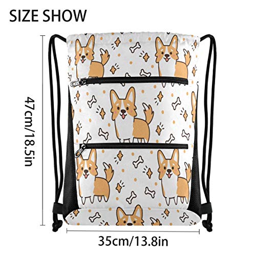 No/Brand RXYY Lindo Perro Corgi Corazones Estrellas Cordón Bolsa de Gimnasio con Bolsillo con Cremallera Mochila de Cinch Mochila Deportiva Mochila de Viaje Yoga para Hombres Mujeres Niños Niñas