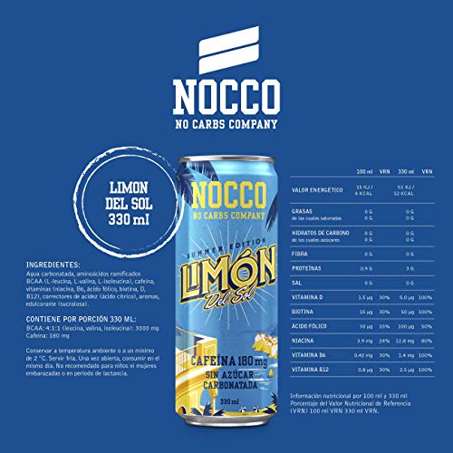 NOCCO BCAA Mix Sabores 24 latas x 330ml Bebida energética funcional sin azúcar No Carbs Company Enriquecida con vitaminas Con cafeína Bebidas para deportistas