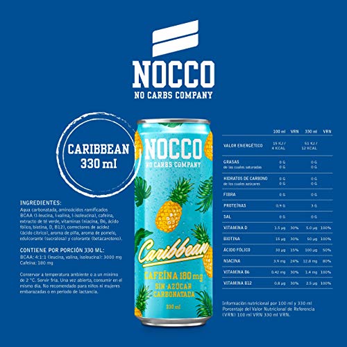 NOCCO BCAA Mix Sabores 24 latas x 330ml Bebida energética funcional sin azúcar No Carbs Company Enriquecida con vitaminas Con cafeína Bebidas para deportistas