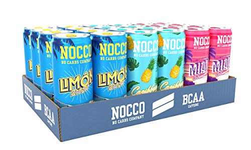 NOCCO BCAA Mix Sabores 24 latas x 330ml Bebida energética funcional sin azúcar No Carbs Company Enriquecida con vitaminas Con cafeína Bebidas para deportistas