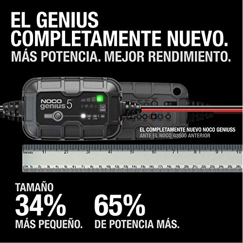 NOCO GENIUS5EU, 5A Cargador de Batería Automático Inteligente Portátil de 6V y 12V, Mantenedor de Batería y Desulfador para Moto, Scooter, Coche, Camión y Caravana 