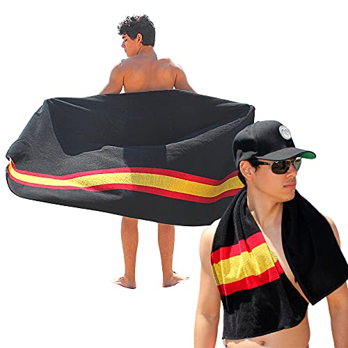 noi Toalla de Playa Grande + Toalla de Gym. 100% algodón. Bandera de España (Negra) 2 Piezas de Diferente tamaño