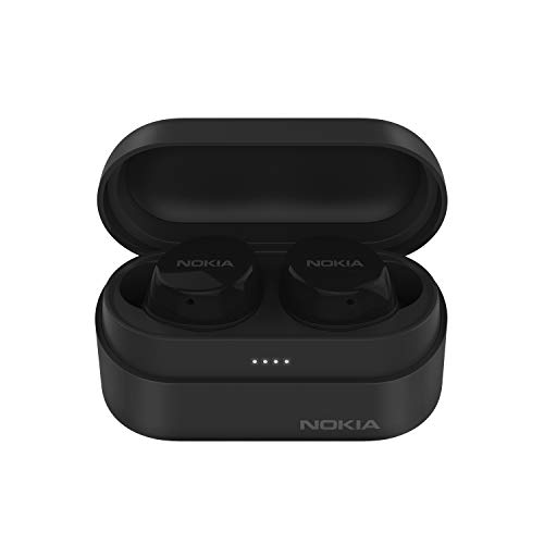 Nokia BH-405 Power Earbuds Lite True Auriculares Inalámbricos, 35Hrs de Reproducción, IPX7 a Prueba de Agua, Compatible con Bluetooth, Estuche Compacto de Carga Inalámbrica, Negro