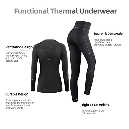 NOOYME Ropa Interior Térmica Mujer Ropa Interior esquí Mujer Funcional Ropa Interior Mujer Mujer Termoactivas Transpirable Ski Elástico Suave Cálido Funcional Ropa Interior Mujeres Conjuntos