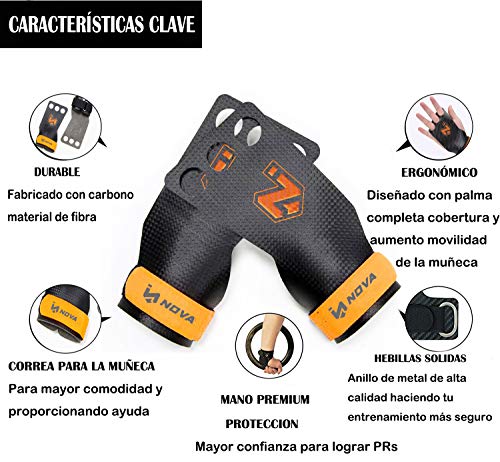 Nova imboxs Calleras para Cross Training - Grips 3H Fibra de Carbono - Guantes para Cross Training Agarre y Protector de Mano - Hombres y Mujeres en Deportes de Fitness Calistenia Halterofilia (M)