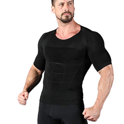 NOVECASA Camisetas de Compresión Hombre Modelado del Cuerpo Elástico Secado Rápido para Adelgaza Fitness (XL(Cintura 97-107CM), Negro)