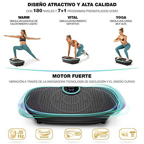 Novedad de Feria! Plataforma vibratoria VP250 elegante diseño curvo y compacto | Quema Grasa & Formación Músculos | Motor Silencioso con 180 niveles | Programas de Entrenamiento 7+1 | Opción yoga