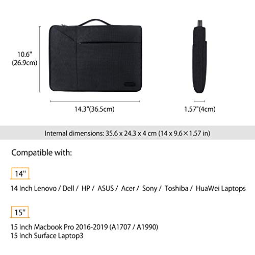 NUBILY Funda para Portátil 14 Pulgadas Maletín de Ordenador Fundas Protectora Portátil Impermeable Compatible con ASUS ZenBook, Lenovo Yoga, Surface Pro, Huawei Matebook, HP, DELL,Samsung etc,Negro