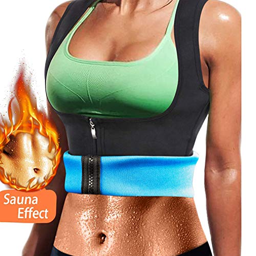 Nueva Chaleco Sauna Deportivo Mujer Fajas Reductoras Adelgazantes Abdominal Neopreno Camiseta Sudoración Compresión de Cremallera para Deporte Fitness (Azul, S)