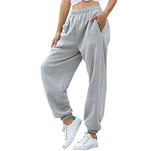 Nuofengkudu Mujer Harem Térmicos Jogging Pantalones Forro Polar con Bolsillos Elastica Cintura Alta Comodo Llanura Largos Pantalón Deportiva Jogger Pants Sweatpants Casual Ropa de Casa(Lana-Gris,M)