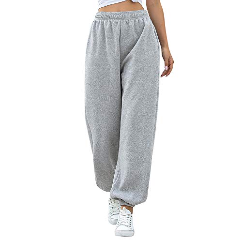 Nuofengkudu Mujer Harem Térmicos Jogging Pantalones Forro Polar con Bolsillos Elastica Cintura Alta Comodo Llanura Largos Pantalón Deportiva Jogger Pants Sweatpants Casual Ropa de Casa(Lana-Gris,M)