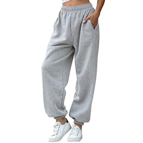 Nuofengkudu Mujer Harem Térmicos Jogging Pantalones Forro Polar con Bolsillos Elastica Cintura Alta Comodo Llanura Largos Pantalón Deportiva Jogger Pants Sweatpants Casual Ropa de Casa(Lana-Gris,M)