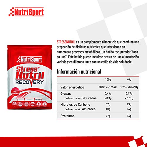 NUTRISPORT CLINICAL NUTRITION, S.A. - Stressnutril Recovery, Batido para Recuperación Muscular, Sabor Fresa, Blanco, 20 Sobres, 20X40 Gramos