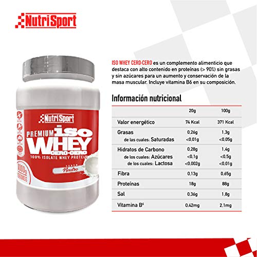 Nutrisport - Iso Whey 0.0 Premium, Proteínas 90% en Polvo, Isoladas, Sin Lactosa, Sin Azúcar, 1Kg, Sabor Neutro