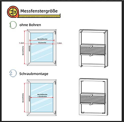 OBdeco Rolloworld - Estor plisado para ventanas y puertas (montaje sin taladros, efecto arrugado, 45 x 130 cm), color gris claro