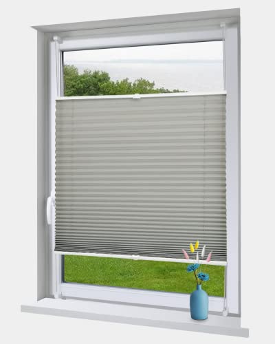 OBdeco Rolloworld - Estor plisado para ventanas y puertas (montaje sin taladros, efecto arrugado, 45 x 130 cm), color gris claro