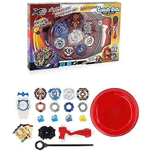 OBEST Peonzas con Lanzador Conjunto, 4 Pcs Burst Turbo Gyros y 2 Launcher y Disco de Batalla Set, Juego de empuñadura de Metal con Arena Fusion 4D, Regalos de Juguetes para Niños