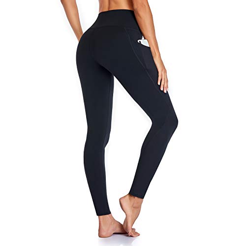 Occffy Leggings Mujer Deporte Cintura Alta Mallas Pantalones Deportivos Leggins con Bolsillos para Yoga Running Fitness y Ejercicio Oc01 (Negro, XL)