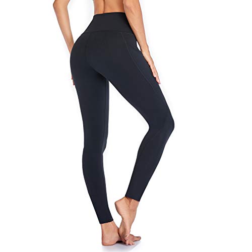 Occffy Leggings Mujer Deporte Cintura Alta Mallas Pantalones Deportivos Leggins con Bolsillos para Yoga Running Fitness y Ejercicio Oc01 (Negro, XL)