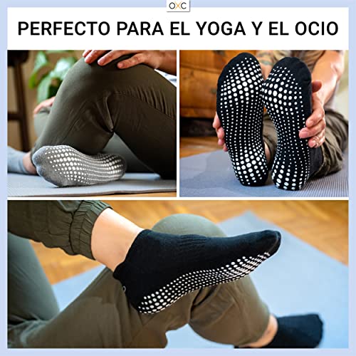 Occulto CALCETINES ANTIDESLIZANTES para MUJER y HOMBRE (2-4 PARES), CALCETINES para YOGA y PILATES MUJER HOMBRE 39-42 2 Pares | Gris Negro