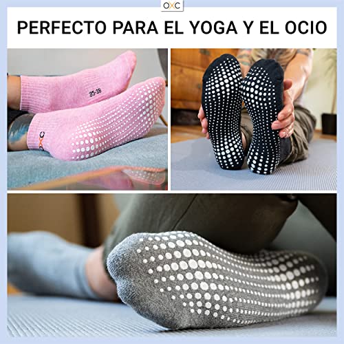 Occulto CALCETINES ANTIDESLIZANTES para MUJER y HOMBRE (2-4 Pares, Modelo: Madeleine), CALCETINES para YOGA, CALCETINES PILATES para Mujer y Hombre 35-38 2 Pares | rosa,rojo