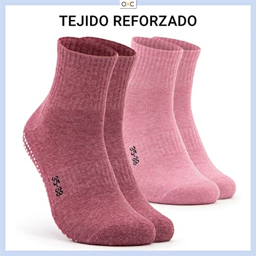 Occulto CALCETINES ANTIDESLIZANTES para MUJER y HOMBRE (2-4 Pares, Modelo: Madeleine), CALCETINES para YOGA, CALCETINES PILATES para Mujer y Hombre 35-38 2 Pares | rosa,rojo