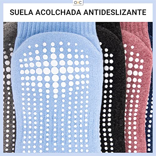 Occulto CALCETINES ANTIDESLIZANTES para MUJER y HOMBRE (2-4 Pares, Modelo: Madeleine), CALCETINES para YOGA, CALCETINES PILATES para Mujer y Hombre 35-38 2 Pares | rosa,rojo