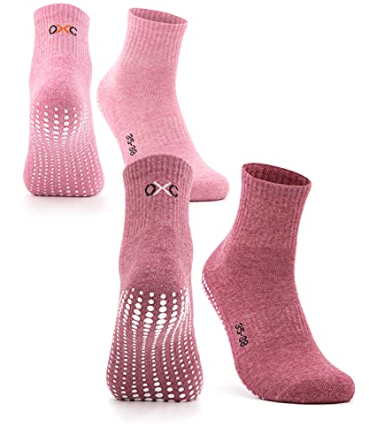 Occulto CALCETINES ANTIDESLIZANTES para MUJER y HOMBRE (2-4 Pares, Modelo: Madeleine), CALCETINES para YOGA, CALCETINES PILATES para Mujer y Hombre 35-38 2 Pares | rosa,rojo