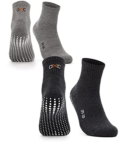 Occulto CALCETINES ANTIDESLIZANTES para MUJER y HOMBRE (2-4 Pares, Modelo: Madeleine), CALCETINES para YOGA, CALCETINES PILATES para Mujer y Hombre 39-42 2 Pares | negro,gris