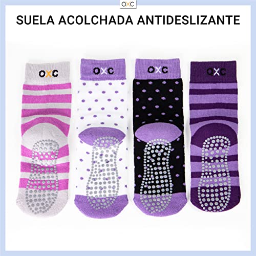 Occulto CALCETINES ANTIDESLIZANTES para NIÑOS (4 PARES), CALCETINES ANTIDESLIZANTES NIÑA hecho de ALGODÓN Rosado(4PARES) 31-34