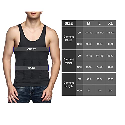 Odoland Camiseta Reductora Hombre Compresión Pack de 3 Camisetas Interior Chaleco Adelgazante para Hombre,Blanco/Blanco/Nergo, M