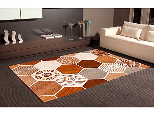 Oedim Alfombra Hexagonal Marrones PVC | 95 cm x 133 cm | Moqueta PVC | Suelo vinilico | Decoración del Hogar