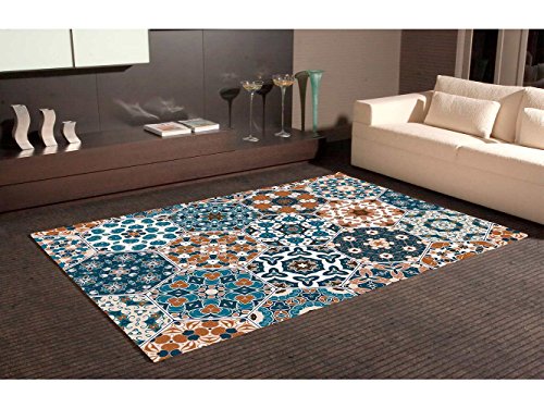 Oedim Alfombra Hexagonal Multicolor Azul PVC | 95 cm x 200 cm | Moqueta PVC | Suelo vinilico | Decoración del Hogar