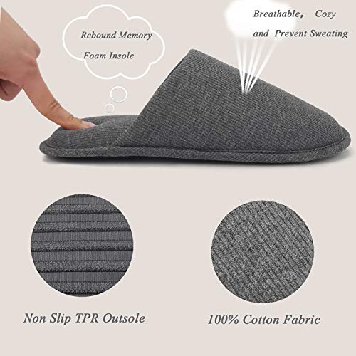 ofoot Zapatillas Estar por Casa Hombre Verano Algodón Orgánico Acogedoras, Pantuflas Planos Espuma Viscoelástica Lavables，Suela de Goma Antideslizante（Gris Oscuro,41/42 EU)