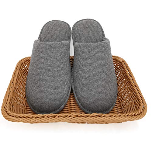 ofoot Zapatillas Estar por Casa Hombre Verano Algodón Orgánico Acogedoras, Pantuflas Planos Espuma Viscoelástica Lavables，Suela de Goma Antideslizante（Gris Oscuro,41/42 EU)