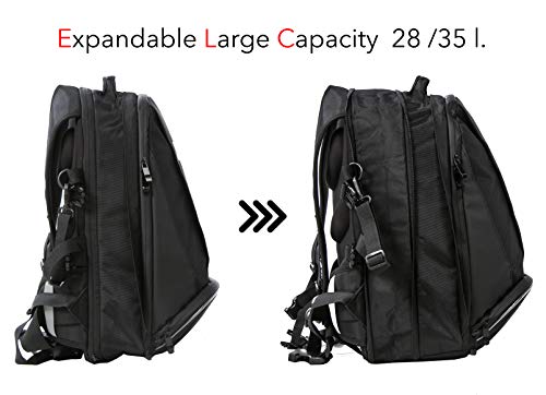 OG Online&Go EZ-RiderPRO Mochila Moto Negra Expandible 28-35L, Bolsa Porta-Cascos Motorista, Correa Casco, Impermeable, Portátil, Reflectante (Logo Negro)